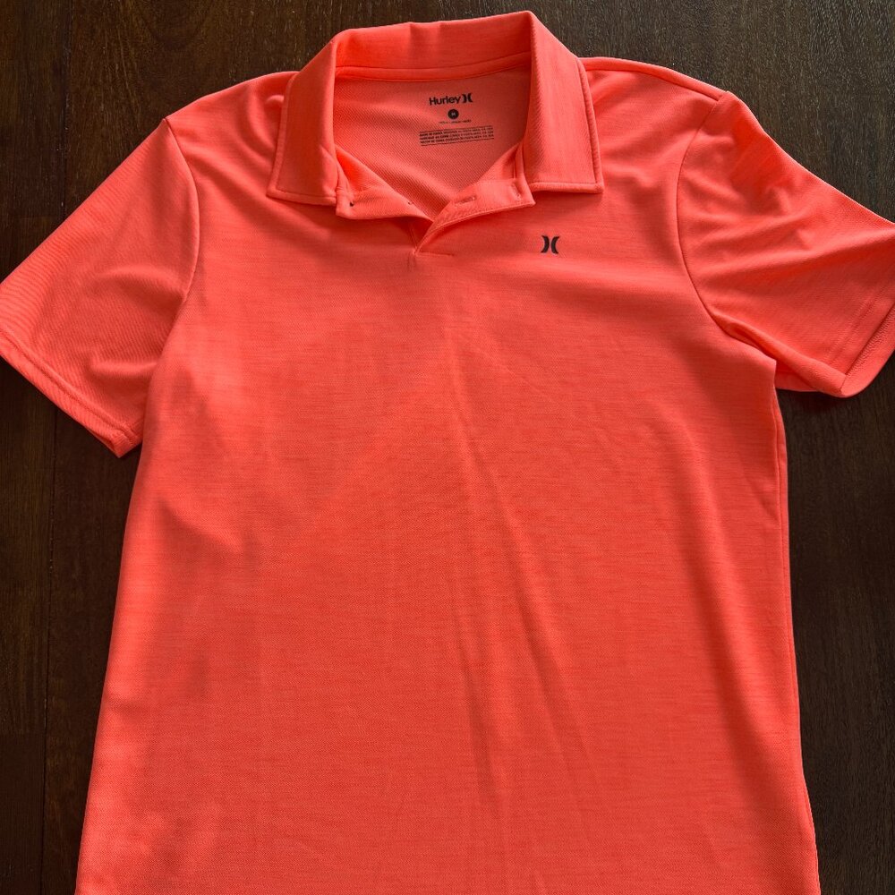 Hurley Men's H2O-Dri Ace Slub Short Sleeve Polo - Neon Orange, Size Medium